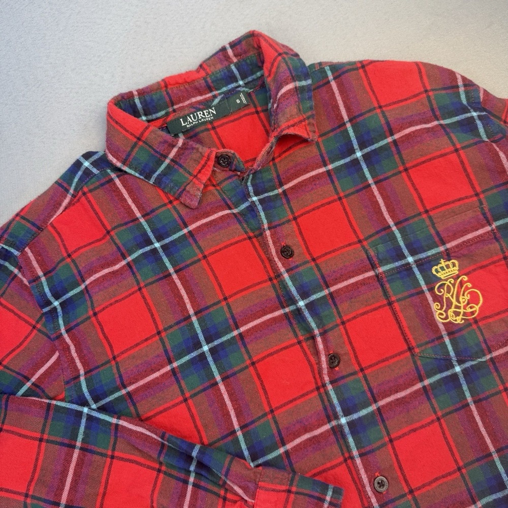 Ralph Lauren Women's Shirt Size S Red Plaid Tunic Flannel Sleep Lounge Pajama